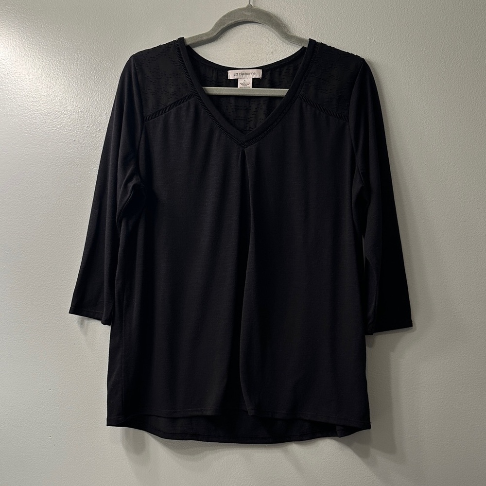 Liz Claiborne Black V-Neck Blouse
